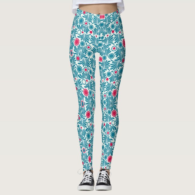 Leggings Elegant Teal and Magenta Foliage Pattern (Anverso)