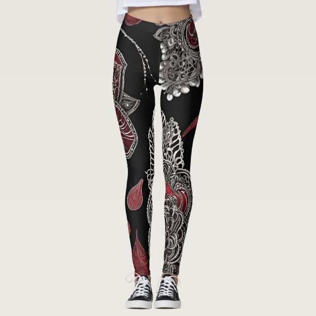 Leggings Elegant victorian lace & gothic crimson  AI art  (Anverso)