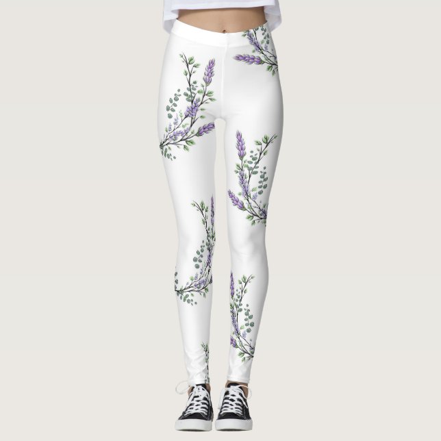 Leggings Elegant watercolor Lavender Eucalyptus (Anverso)