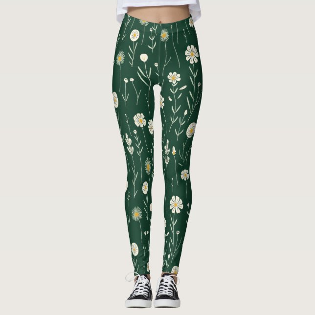 Leggings Elegant Wildflower Pattern on Dark Green  (Anverso)