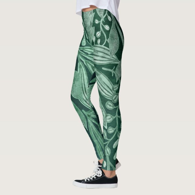 Leggings Elegante acuarela, obra de arte de hojas verdes bo (Izquierda)