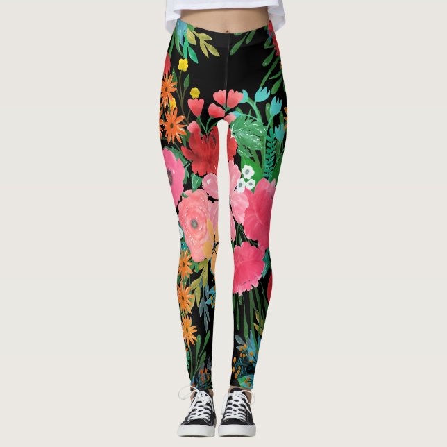 Leggings Elegante acuarela rosa Floral Bouquet Diseño (Anverso)