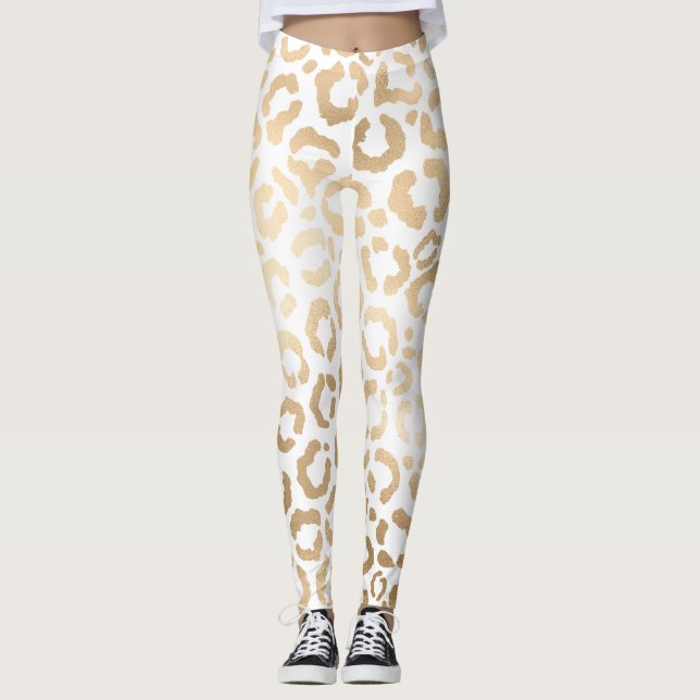 Leggings Elegante animal de leopardo blanco de oro (Anverso)