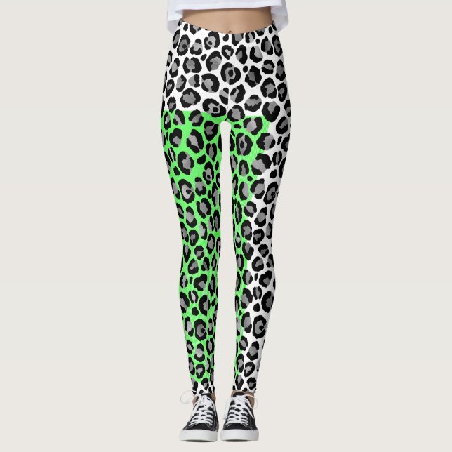 Leggings Elegante animal de leopardo blanco negro (Anverso)
