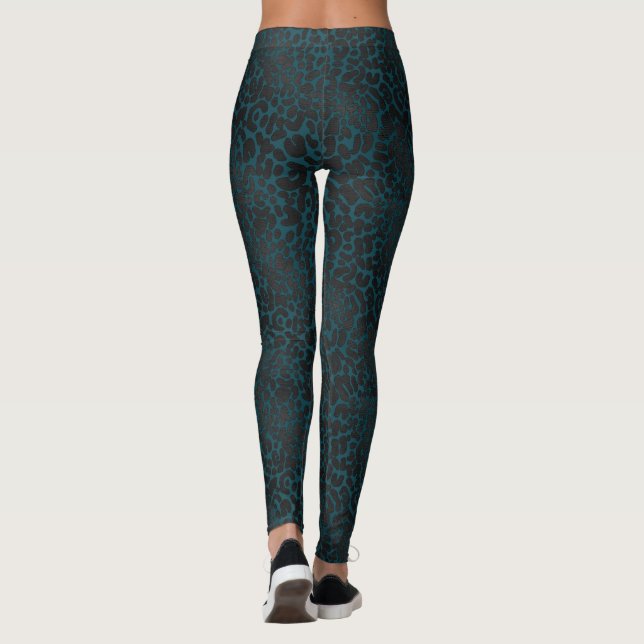 Leggings Elegante animal de leopardo negro impreso en Verde (Reverso)