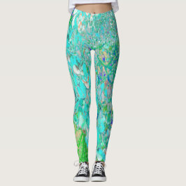Leggings Elegante Aqua y Green Limelight Hydrangea Detail
