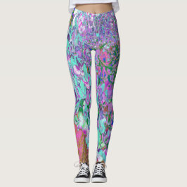 Leggings Elegante Aqua y Purple Limelight Hydrangea Detalle
