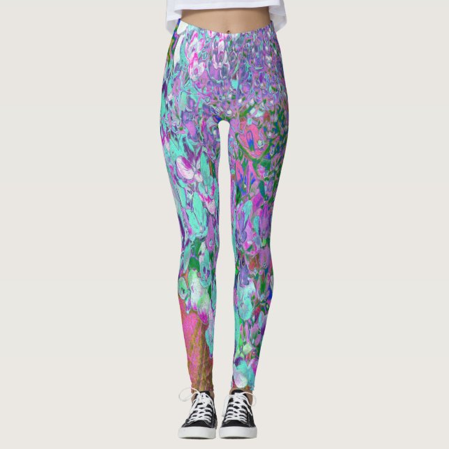 Leggings Elegante Aqua y Purple Limelight Hydrangea Detalle (Anverso)