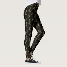 Leggings Elegante Árbol de Navidad Dorado Piernas negras