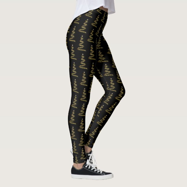 Leggings Elegante Árbol de Navidad Dorado Piernas negras (Derecha)