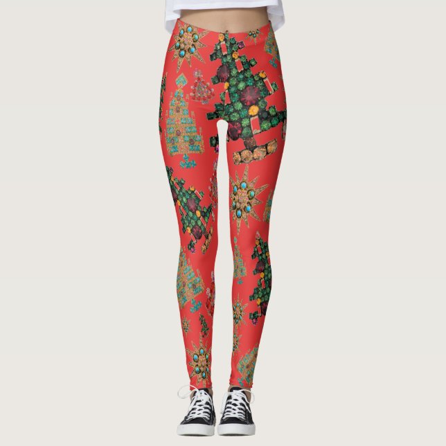 Leggings Elegante árbol de Navidad Jewel Bling Cinnabar (Anverso)