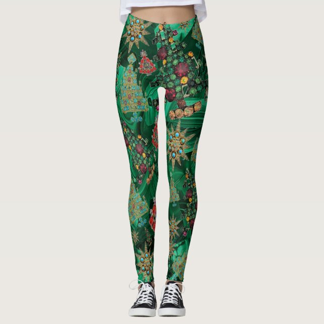 Leggings Elegante árbol de Navidad Jewel Bling Malachite (Anverso)