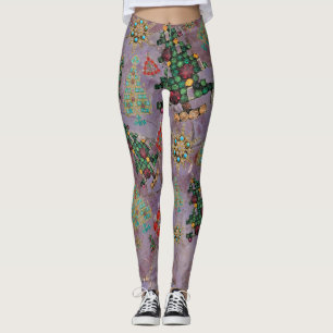 Leggings Elegante árbol de Navidad Jewel Bling Purple Jade 