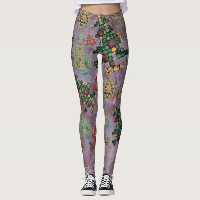 Leggings Elegante árbol de Navidad Jewel Bling Purple Jade  (Anverso)
