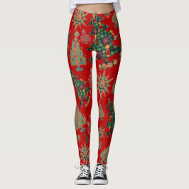 Leggings Elegante árbol de Navidad Jewel Bling Red