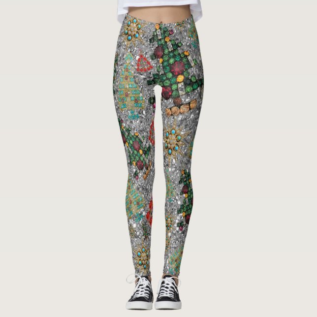 Leggings Elegante árbol de Navidad Jewel Bling Silver (Anverso)