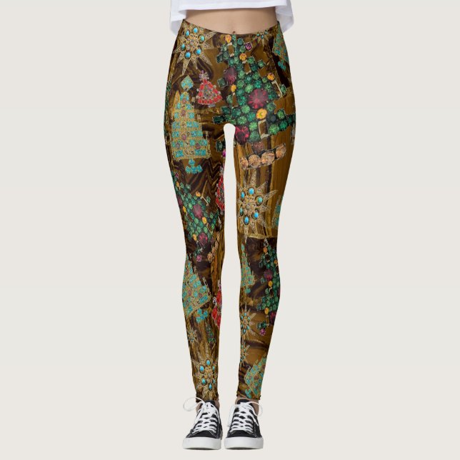 Leggings Elegante árbol de Navidad Jewel Bling Tiger Iron (Anverso)