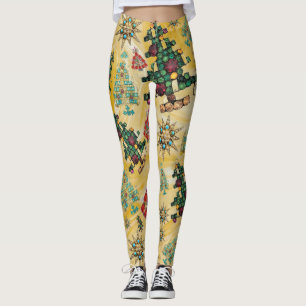 Leggings Elegante árbol de Navidad Jewel Bling Yellow