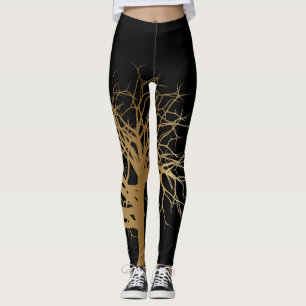 Leggings Elegante árbol de oro negro de yoga de la vida