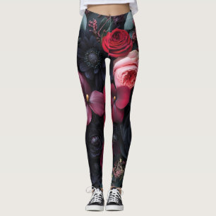 Leggings Elegante Arreglo Floral Oscuro Con Rosas