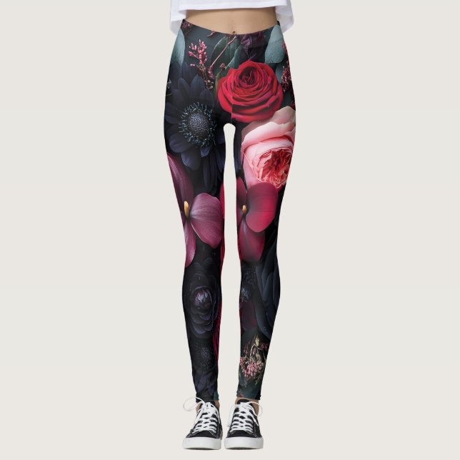 Leggings Elegante Arreglo Floral Oscuro Con Rosas (Anverso)