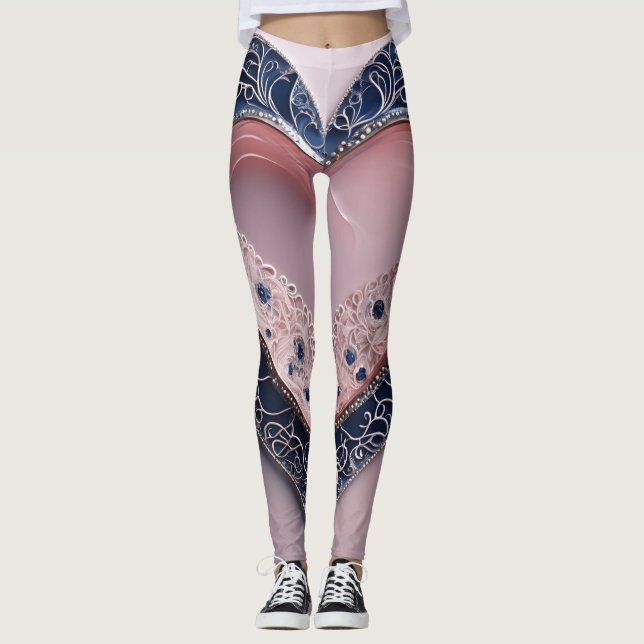Leggings Elegante arte de IA azul y diamante rosado (Anverso)