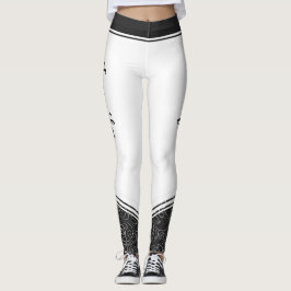 Leggings Elegante blanco con flores negras y nombre moderno