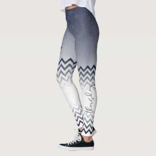 Leggings elegante blanco y azul con zigzag