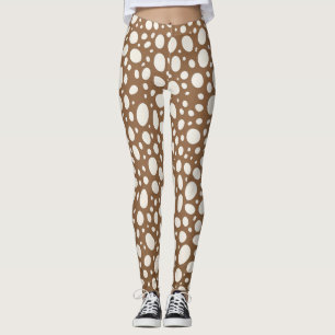 Leggings Elegante Blanco y Marrón Lunares con Estilo