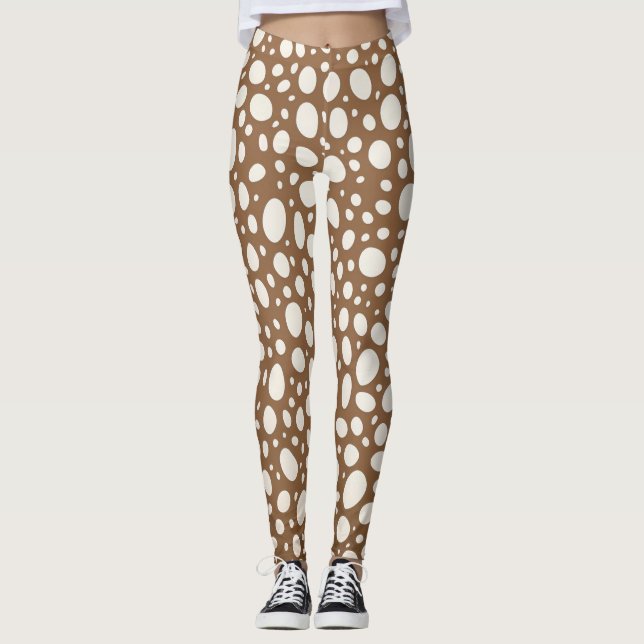 Leggings Elegante Blanco y Marrón Lunares con Estilo  (Anverso)