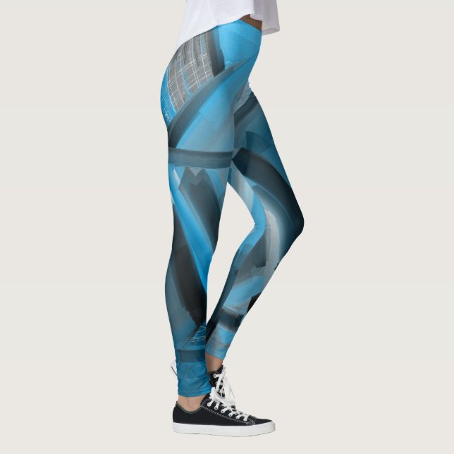 Leggings Elegante Blue Black Abstract Art Formas modernas (Derecha)