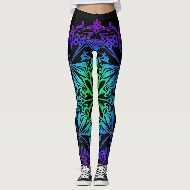 Leggings Elegante boho botánico verde azulado verde mandala (Anverso)