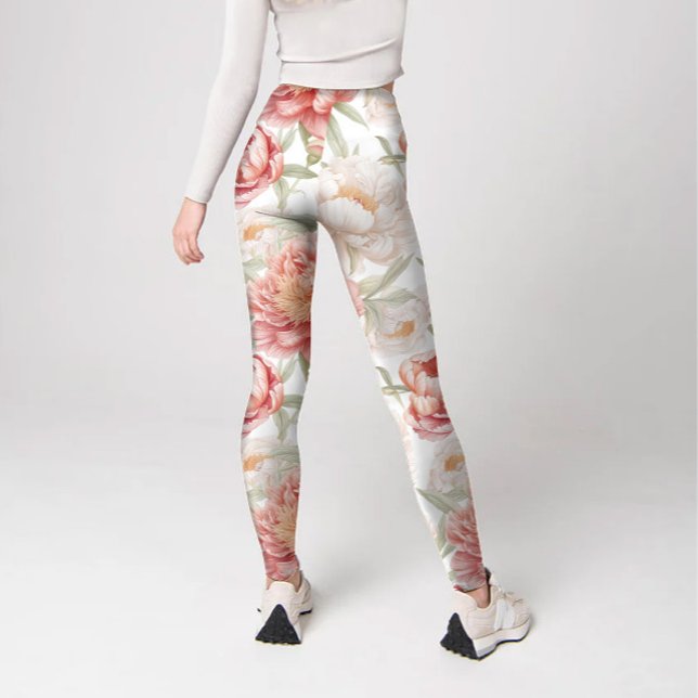 Leggings Elegante Bontanical de Gran Camelia en Pastel Rosa (Elegant botanical big camellia in pink pastel color, printed leggings.)