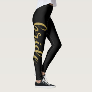 Leggings Elegante Calligrafía Pincel Dorada Purpurina Novia