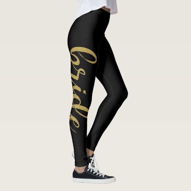 Leggings Elegante Calligrafía Pincel Dorada Purpurina Novia (Derecha)