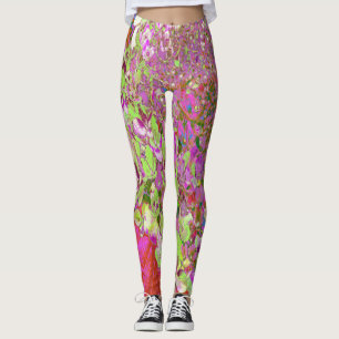 Leggings Elegante Chartreuse Verde, Rosa y Azul Hydrangea