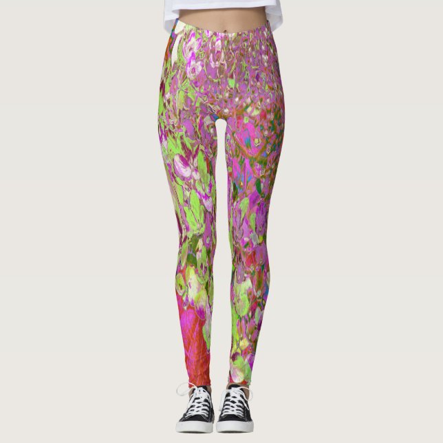 Leggings Elegante Chartreuse Verde, Rosa y Azul Hydrangea (Anverso)