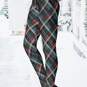 Leggings Elegante color rojo verde negro tartán plano