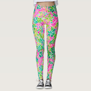 Leggings Elegante color rosa floral acuarela botánica