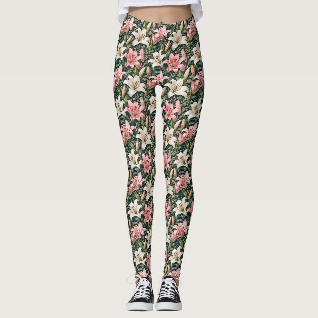 Leggings Elegante composición de lirios y follaje (Anverso)