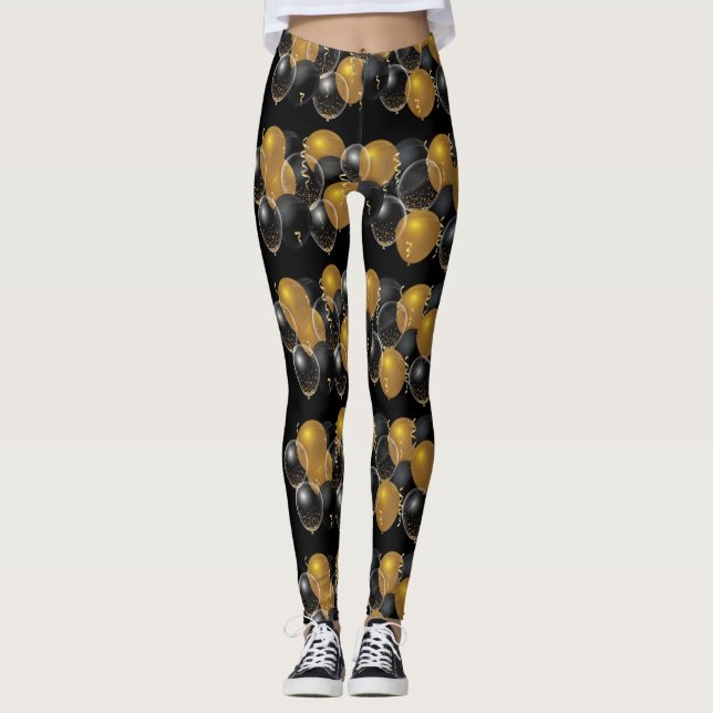 Leggings Elegante Confetti de Globos Negros de Oro (Anverso)