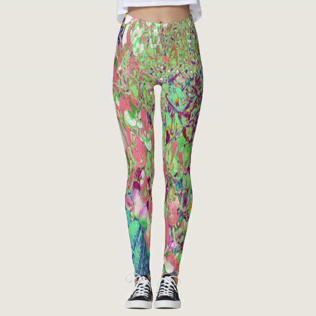 Leggings Elegante Coral y Chartreuse Limelight Hydrangea (Anverso)