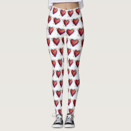 Leggings Elegante Corazones Rojos Acuarela Personalizados L