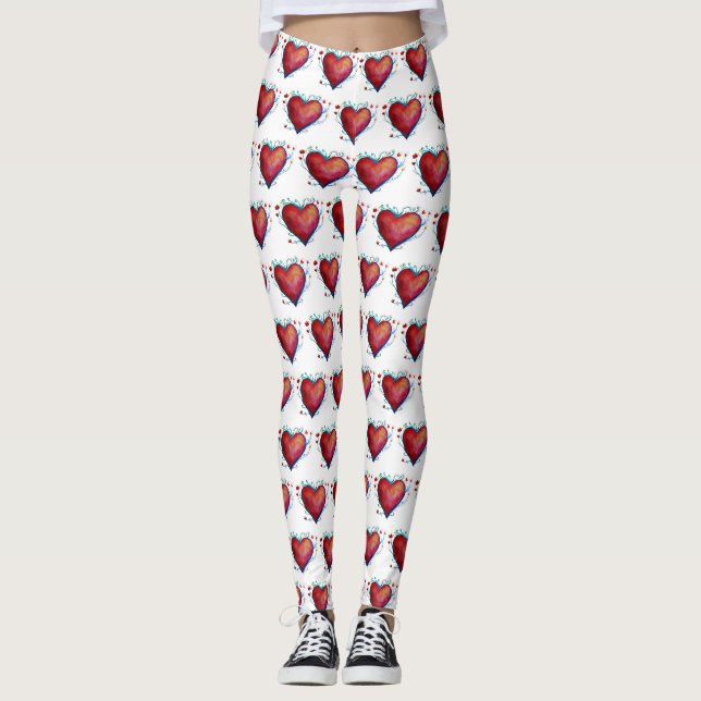 Leggings Elegante Corazones Rojos Acuarela Personalizados L (Anverso)