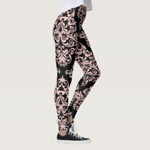 Leggings Elegante Damasco rosa y negro