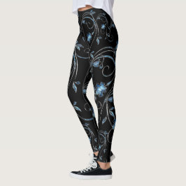 Leggings Elegante Decoración Flor Azul Patrón Floral