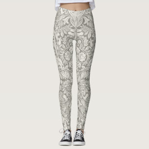 Leggings Elegante decoración floral de damasco blanco para