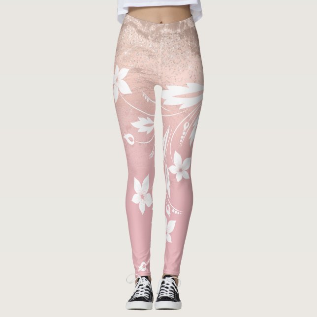 Leggings Elegante degradado moderno rosa purpurina dorado f (Anverso)