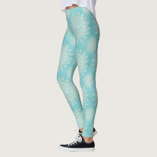 Leggings Elegante diseño azul cielo de Mandala dorado blan