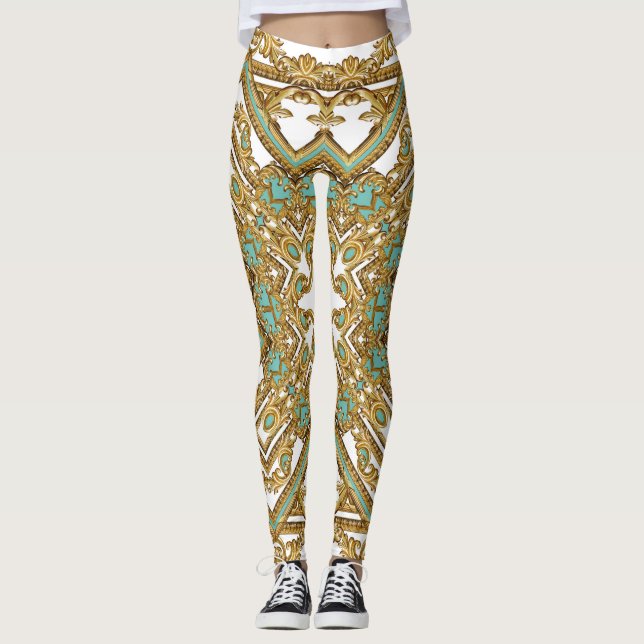 Leggings Elegante diseño barroco dorado, ornamental. (Anverso)